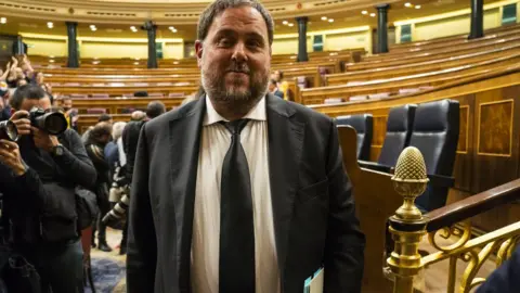 Getty Images Jailed Catalan separatist leader Oriol Junqueras is seen at the opening plenary session at the Spanish Parliament