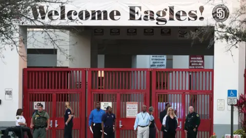 Joe Raedle A sign saying "welcome eagles" outside MSD school