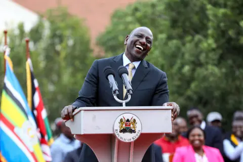 EPA Kenyan President-elect, William Ruto speaks during a press conference after Supreme Court rulling, at his official residence in Karen, Nairobi, Kenya, 05 September 2022.