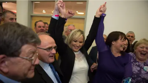 Pacemaker Sinn Féin's Michelle O'Neill celebrated the victories of Michelle Gildernew and Barry McElduff