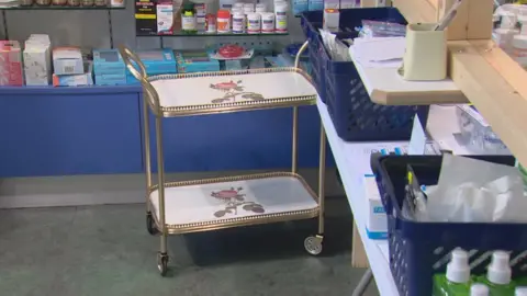 BBC Tea tray in pharmacy