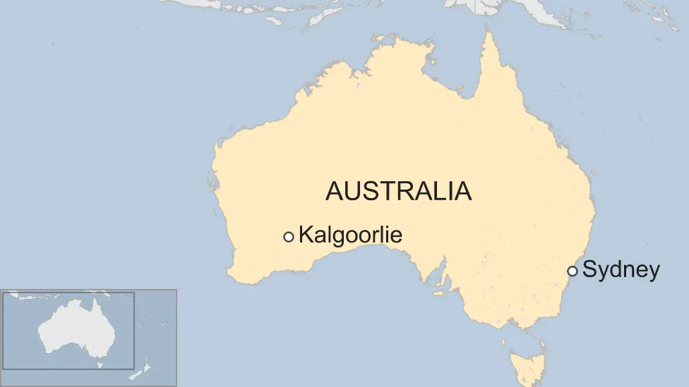 Map of Australia showing Kalgoorlie