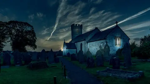 Richard Moult Pennard Church at night time