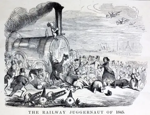 Getty Images A cartoon satirising the Railway crisis of 1845