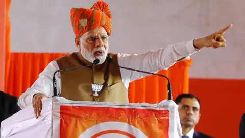 Getty Images Prime Minister Narendra Modi addressing the election campaign rally ahead the state assembly polls , in Jaipur , Rajasthan, India , Dec 04,2018.