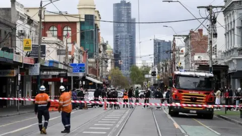 EPA A cordoned-off street in Melbourne after the earthquake