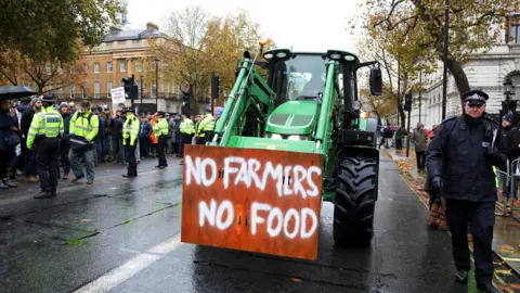 Reuters Farmers protest against the government's agricultural policies in London on 19 November 2024