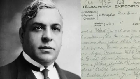 Cortesia da Fundação Sousa Mendes Aristides de Sousa Mendes e telegrama do ditador português Salazar