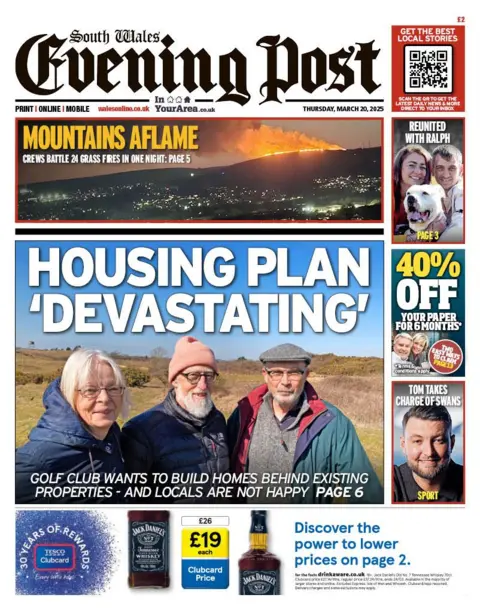 South Wales Evening Post The South Wales Evening Post splashes with: "Housing plan 'devastating'"
