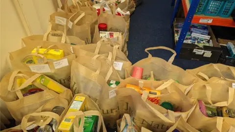 BBC Bags filled with food at food bank