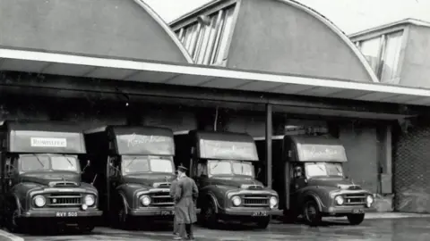 Private collection Rowntree vans in a black and white photo