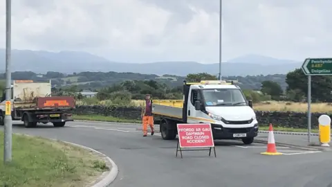 A487 Porthmadog crash Van driver airlifted to hospital