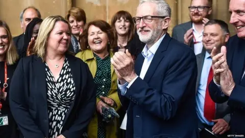 Getty Images Jeremy Corbyn with the newly elected MP for Peterborough, Lisa Forbes