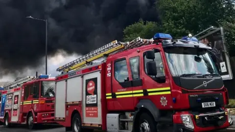 Francesca Allen Smoke and fire engine outside Birmingham City Hospital, Dudley Road