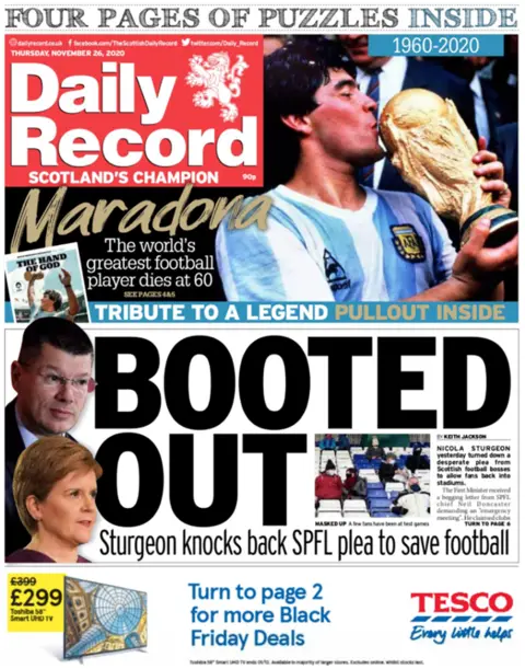 Scotland's papers: UK's 'economic emergency' and Maradona dies at 60
