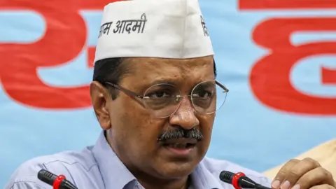 Arvind Kejriwal, leader of the Aam Aadmi Party (AAP) and chief minister of Delhi, speaks during an event on 25 April 2019.