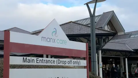 BBC Manx Care sign at Noble's Hospital entrance