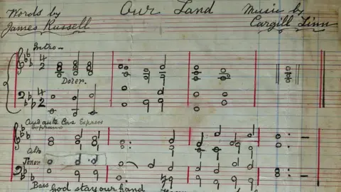 Drew McAdam 1909 handwritten anthem song sheet