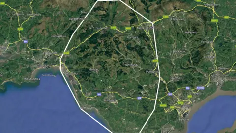 UK Fireball Alliance. Graphic showing the area where the UK Fireball Alliance believe a meteorite may have fallen