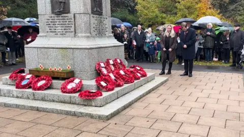 Gareth Thomas Wreaths were laid at Mountain Ash war memorial for Remembrance Sunday