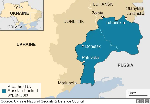 Map of eastern Ukraine