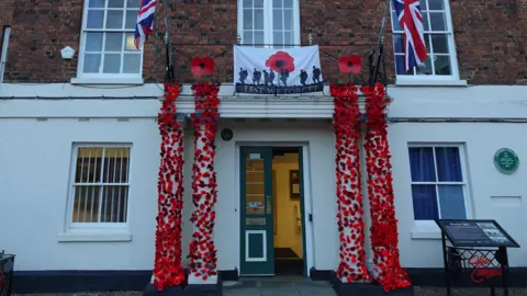 Huntingdon Town Council Poppies on Huntingdon Town Hall