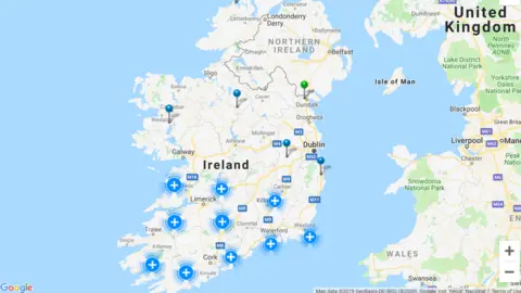 ESB NETWORKS Map showing power outages as of 07:00 BST on Saturday