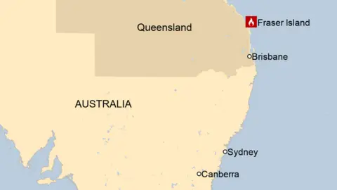 A map showing where Fraser Island is off Australia