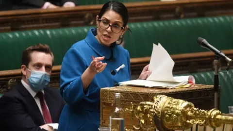 PA Media Priti Patel giving a statement on small boat incidents in the Channel on Thursday.