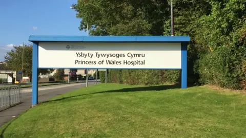 BBC Sign outside the Princess of Wales Hospital