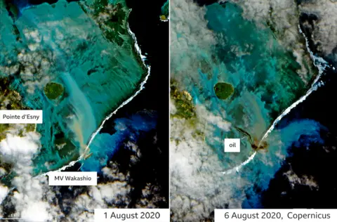 EUROPEAN UNION, COPERNICUS Composite picture of the site of the oil spill