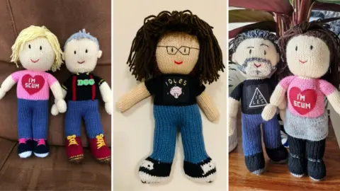 Jez & Claire Stone/Peri Menees/Paul McPherson Knitted dolls in Idles t-shirts