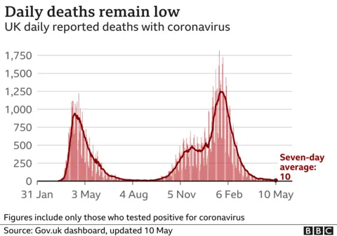 Chart showing UK daily Covid deaths