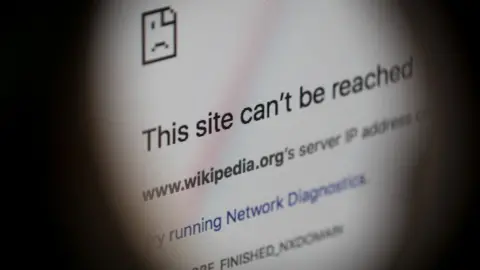 Getty Images An error message for the blocked Wikipedia website page is seen on a computer screen on 23 March 2018 in Istanbul, Turkey