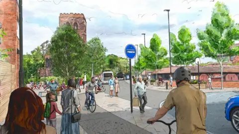 Shrewsbury Big Town Plan Partnership A sketch of Abbey Foregate in Shrewsbury