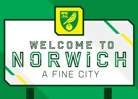 Norwich City Football Club Norwich City typeface called Norwich Weave spelling out Welcome to Norwich A Fine City