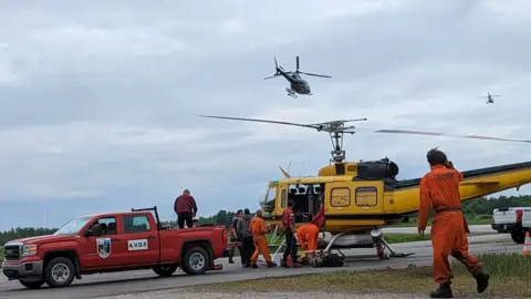 Fire crews in Roberval Quebec