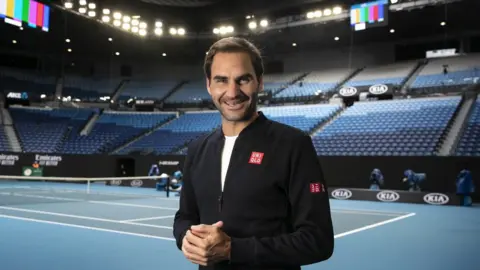 EPA Roger Federer of Switzerland posing for a photo during a practice session ahead of the Australian Open tennis tournament at Rod Laver Arena in Melbourne, Victoria, Australia, 11 January 2020.