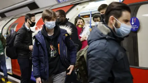 Getty Images Masks wearing passengers on the London Underground