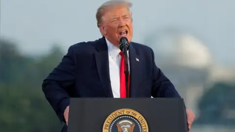 Reuters U.S. President Donald Trump speaks to attendees as he hosts a 4th of July "2020 Salute to America" to celebrate the U.S. Independence Day holiday at the White House in Washington, U.S., July 4