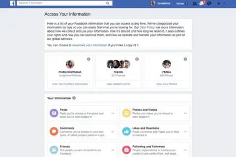 Facebook Access Your Information page