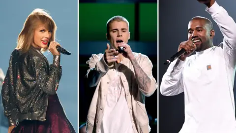 Taylor Swift, Justin Bieber and Kanye West