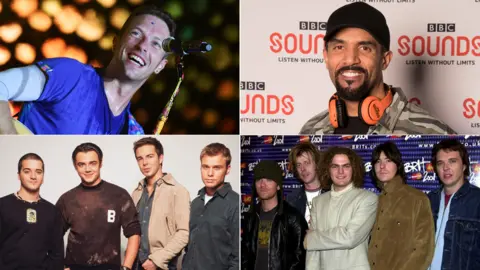 BBC/PA/Getty Coldplay, Craig David, A1 and Toploader