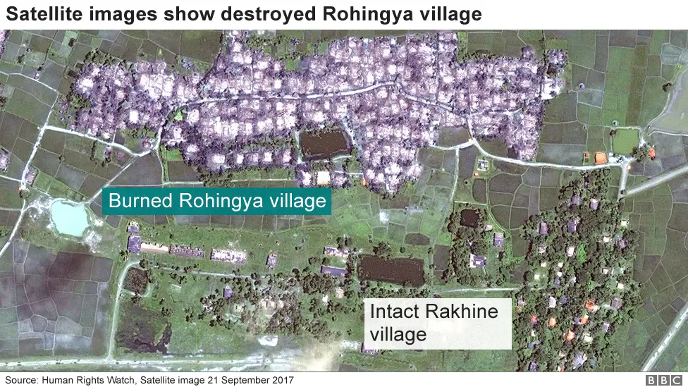 Satellite images shows Rohingya village destroyed by fire