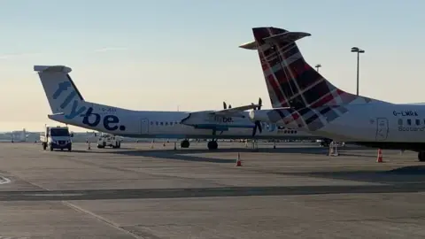 BBC Flybe branded plane at Ronaldsway Airport