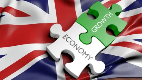 Getty Images British flag graphic with the words Economy and Growth