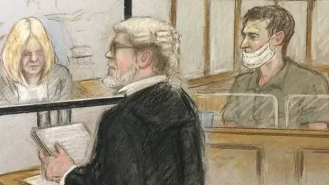 Julia Quenzler/BBC Court sketch showing Rikki Neave murder trial