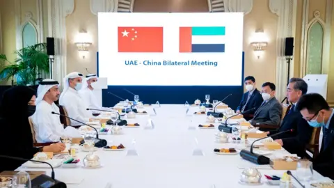 Reuters UAE Foreign Minister Abdullah bin Zayed Al Nahyan holds talks with Chinese Foreign Minister Wang Yi in Abu Dhabi (28 March 2021)