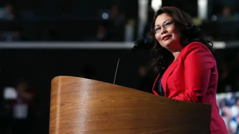 Getty Images Tammy Duckworth speaks during day one of the Democratic National Convention in 2012