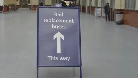 Getty Images Rail replacement bus sign